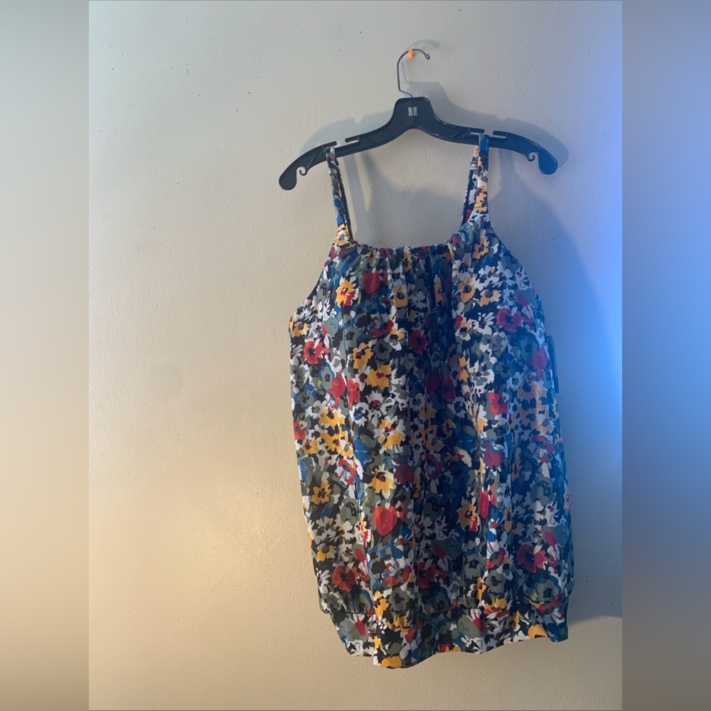 Cacique Floral Swim Cover-Up Tank in Blue, Red, Yellow